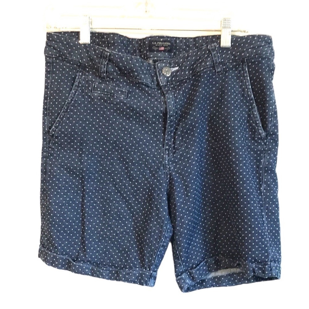 Us Polo Assn blue white dot rolled hem high waist shorts size 10